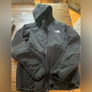 North face black hooded fleece jacket. Size L.